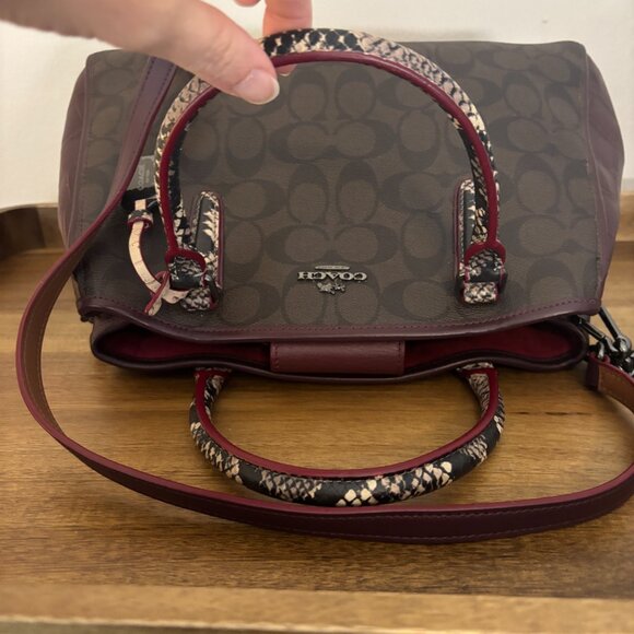 Coach Margot Signature Brown Coated Canvas Snakeskin Crocodile Embossed Satchel - Picture 7 of 11